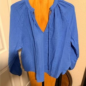 H&M Blue Boho Peasant Blouse NWT
